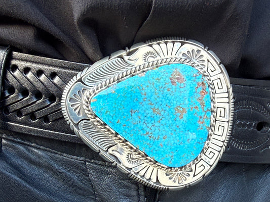 Navajo Turquoise buckle on Sterling Silver