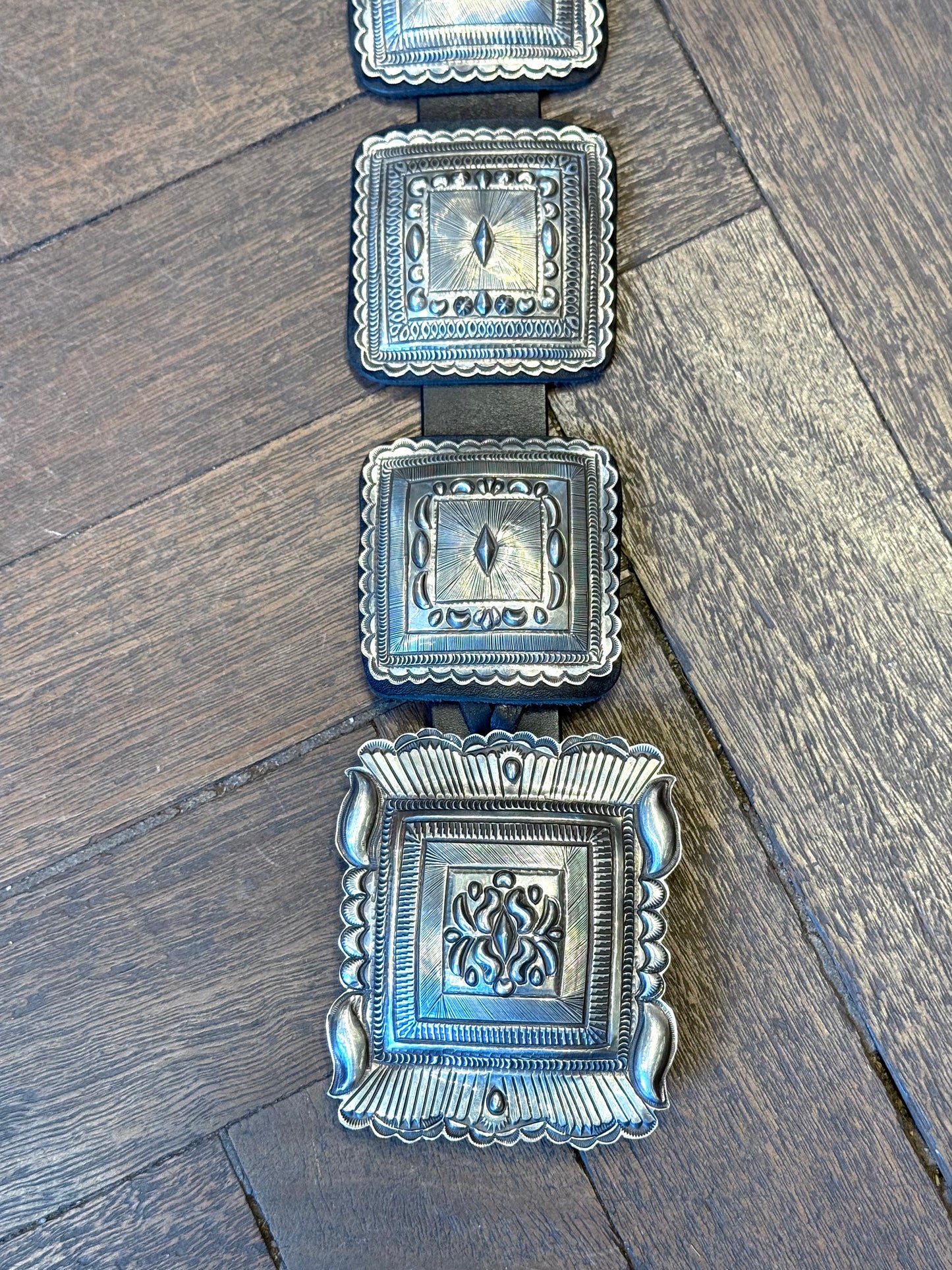 Navajo Sterling Silver Square Concho Belt