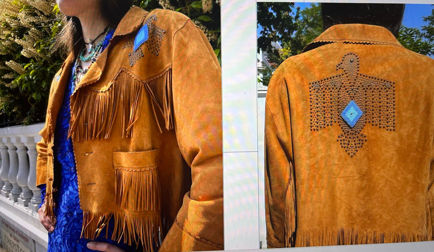 Eagle blue beaded short fringed jacket