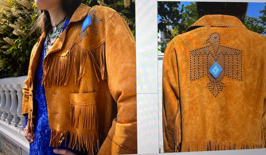 Eagle blue beaded short fringed jacket