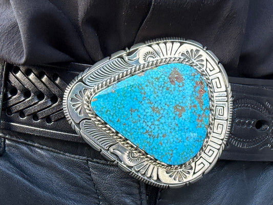 Navajo Turquoise buckle on Sterling Silver