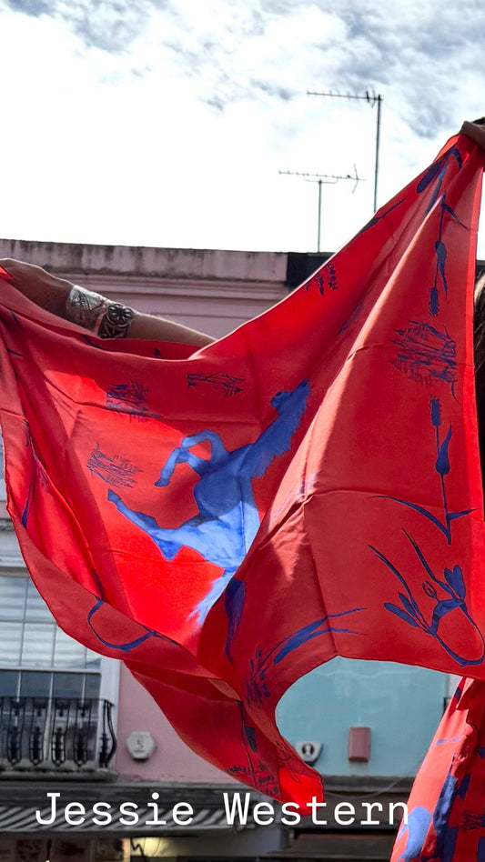 Silk scarf red / blue made in london