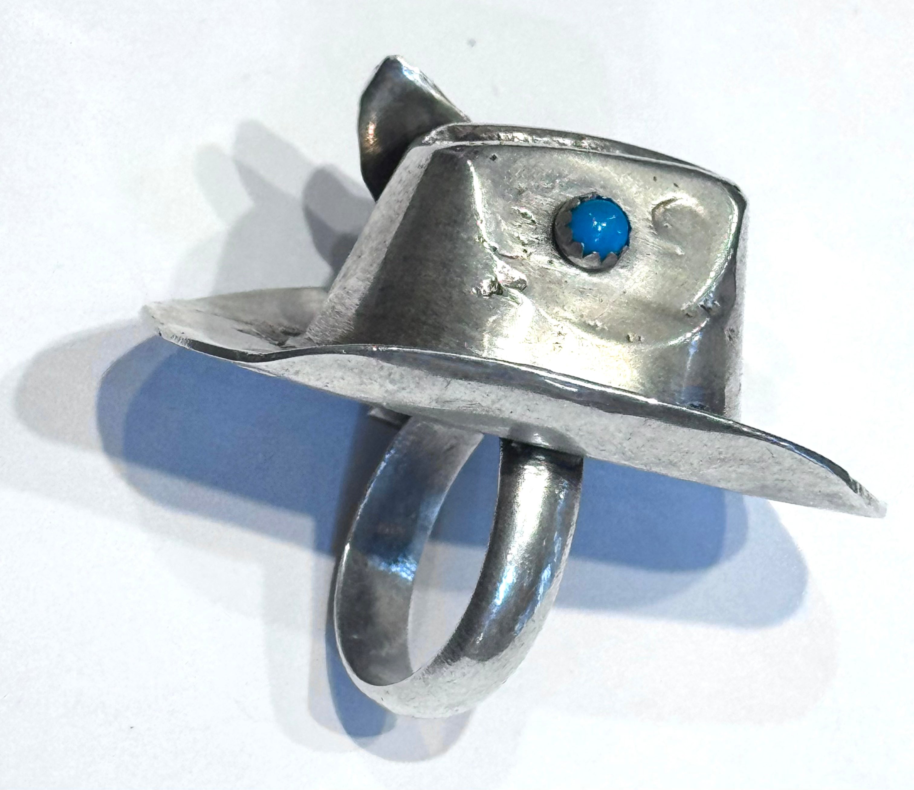 Cowboy Hat Ring Adjustable Sterling Silver & Turquoise