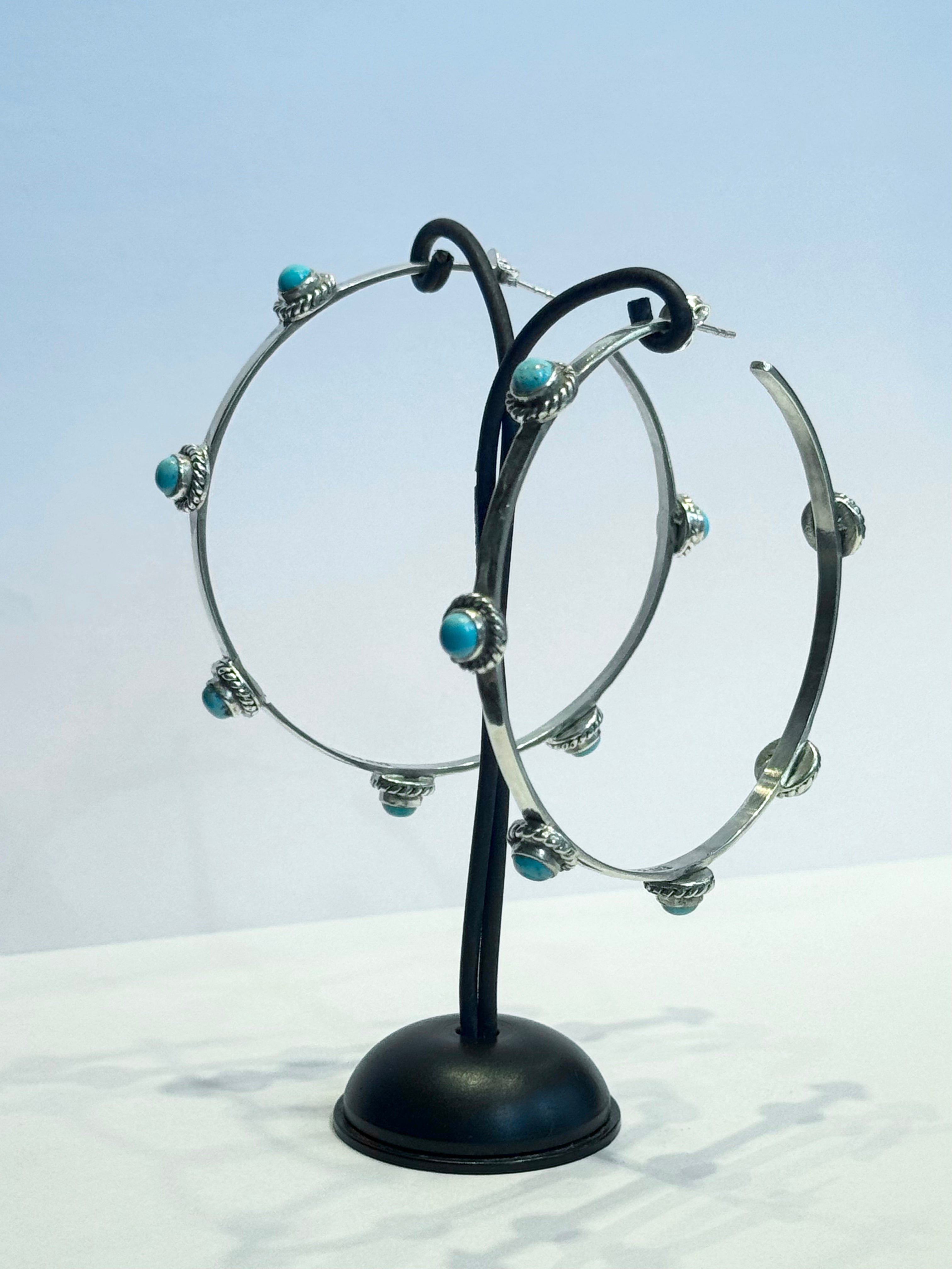 Beautiful sterling silver turquoises hoops Navajo