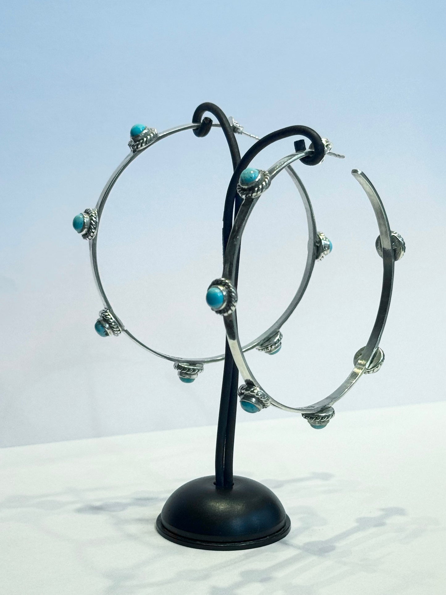 Beautiful sterling silver turquoises hoops Navajo