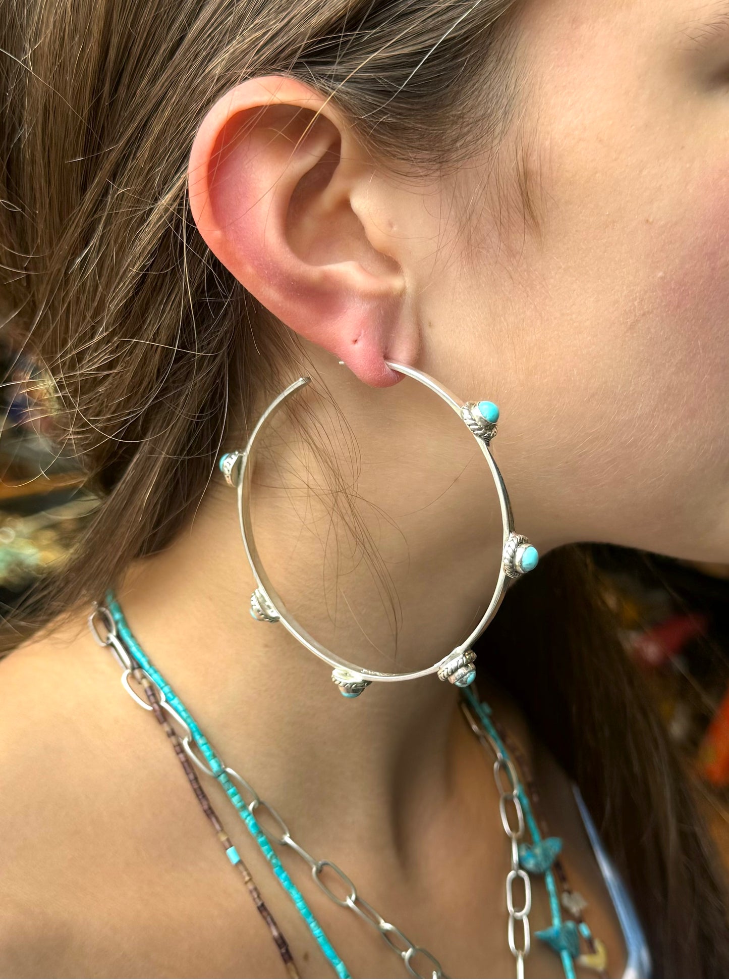 Beautiful sterling silver turquoises hoops Navajo
