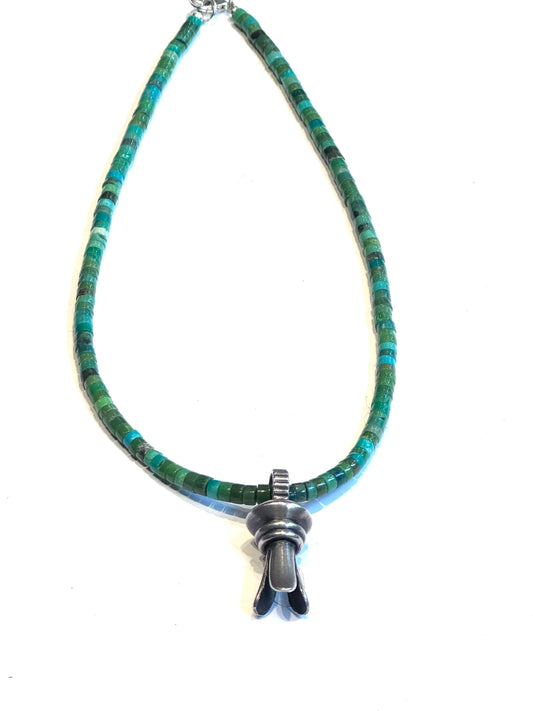 Sterling silver single Squash blossom on multi turquoise necklace