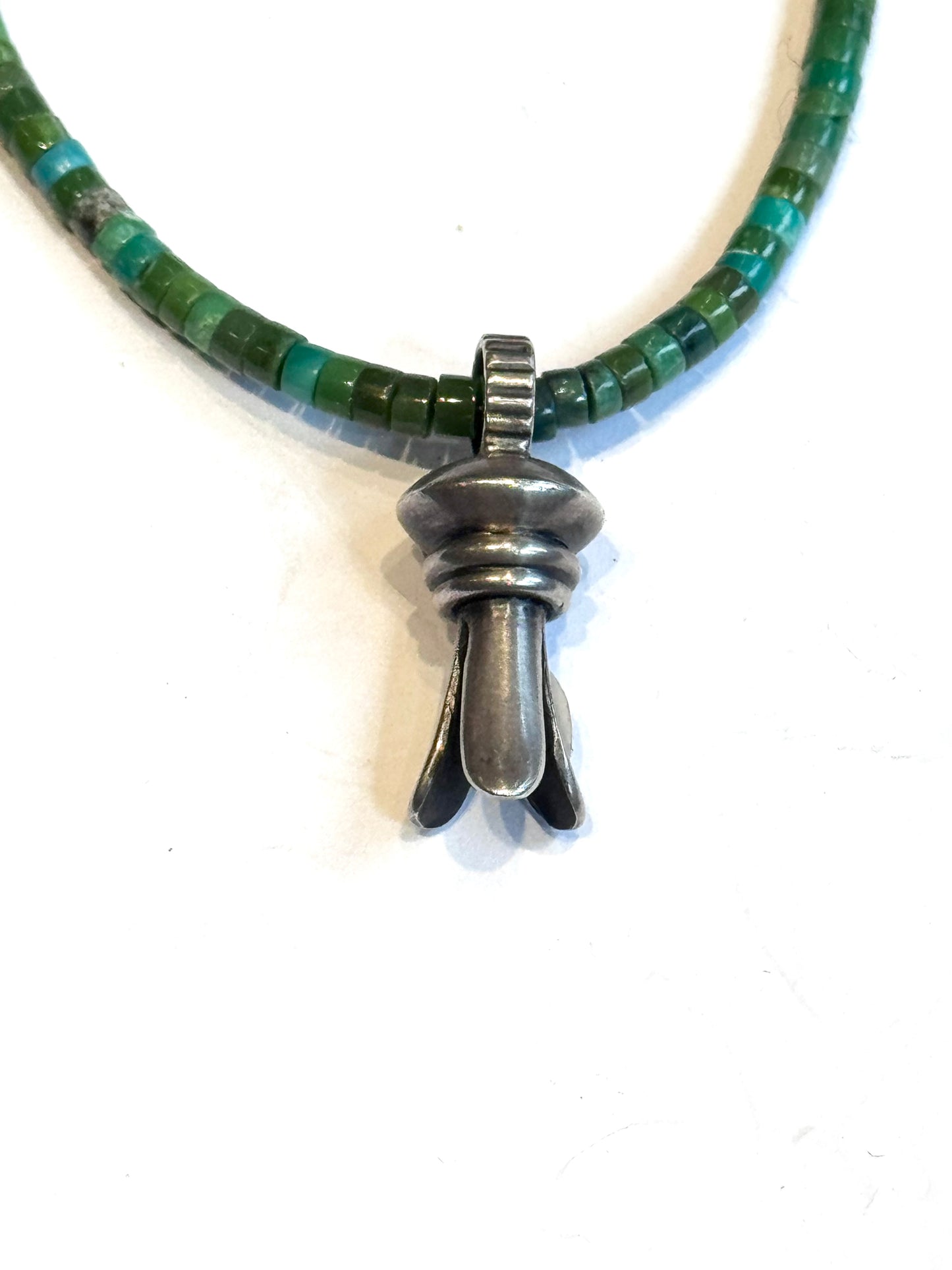 Sterling silver single Squash blossom on multi turquoise necklace