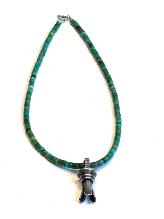 Sterling silver single Squash blossom on multi turquoise necklace