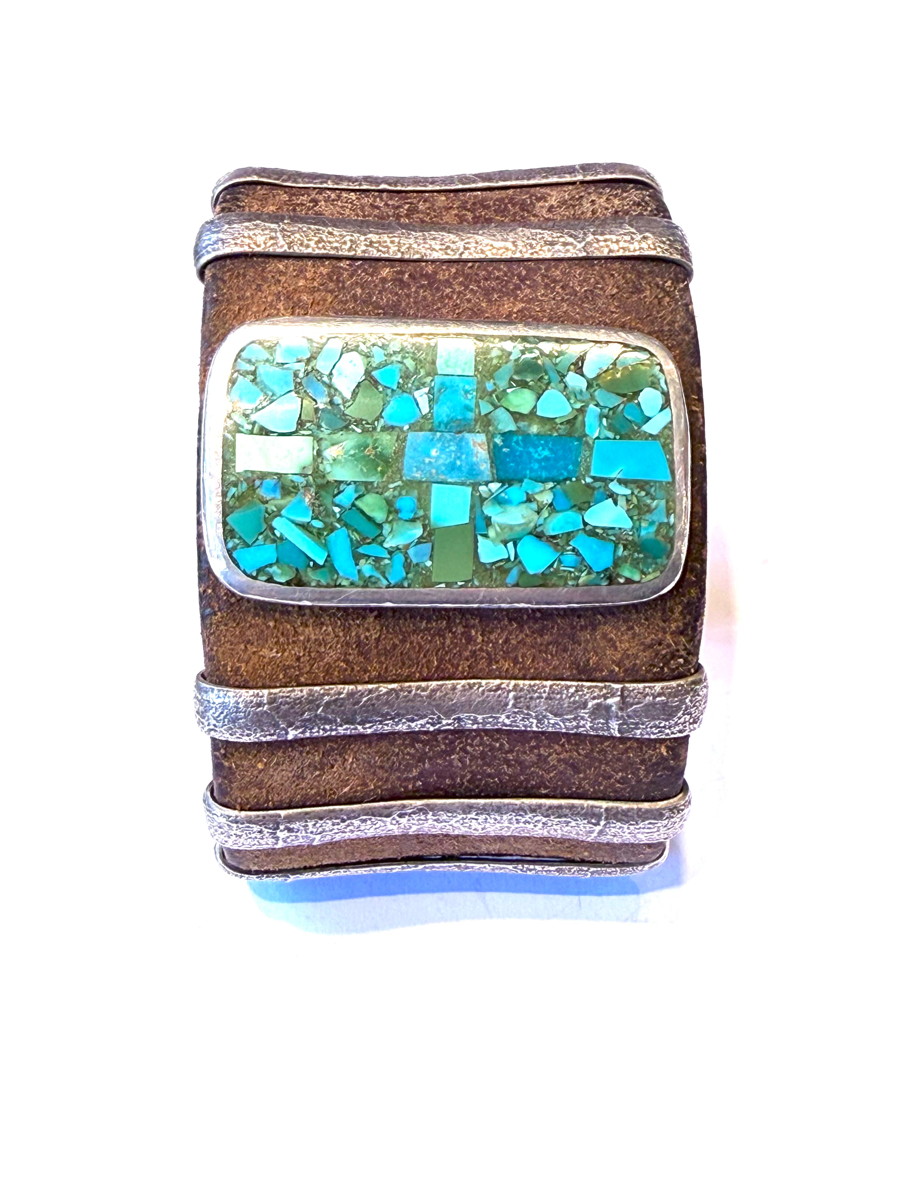 Navajo Tommy singer bracelet leather and sandcast
