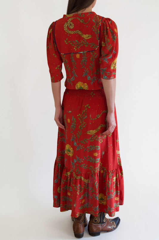 Yolking Sheered Waist Dress- Coral Snake Print