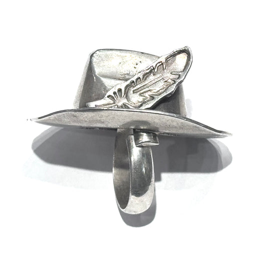 Cowboy Hat Ring Adjustable Sterling Silver & Turquoise