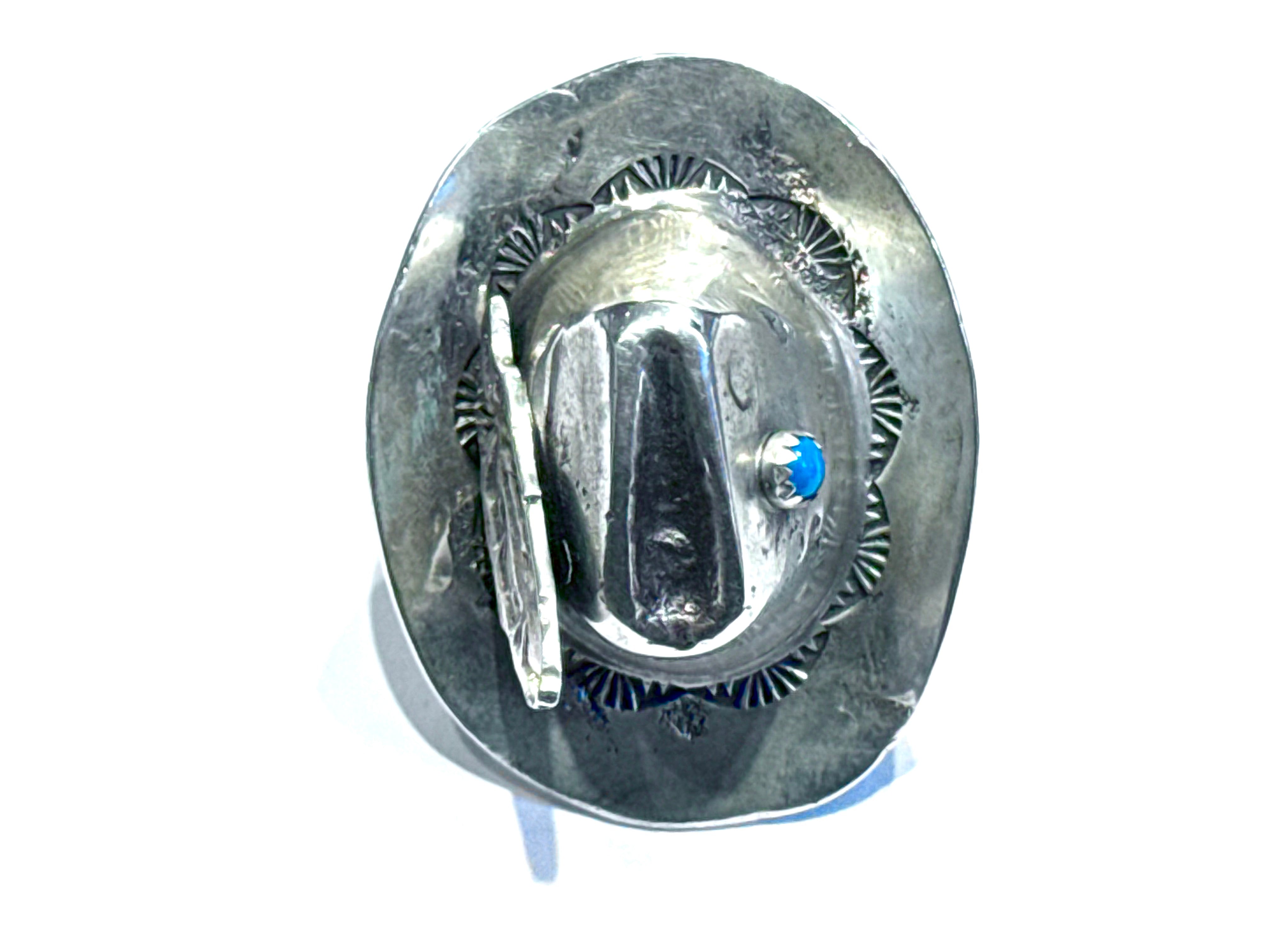Cowboy Hat Ring Adjustable Sterling Silver & Turquoise