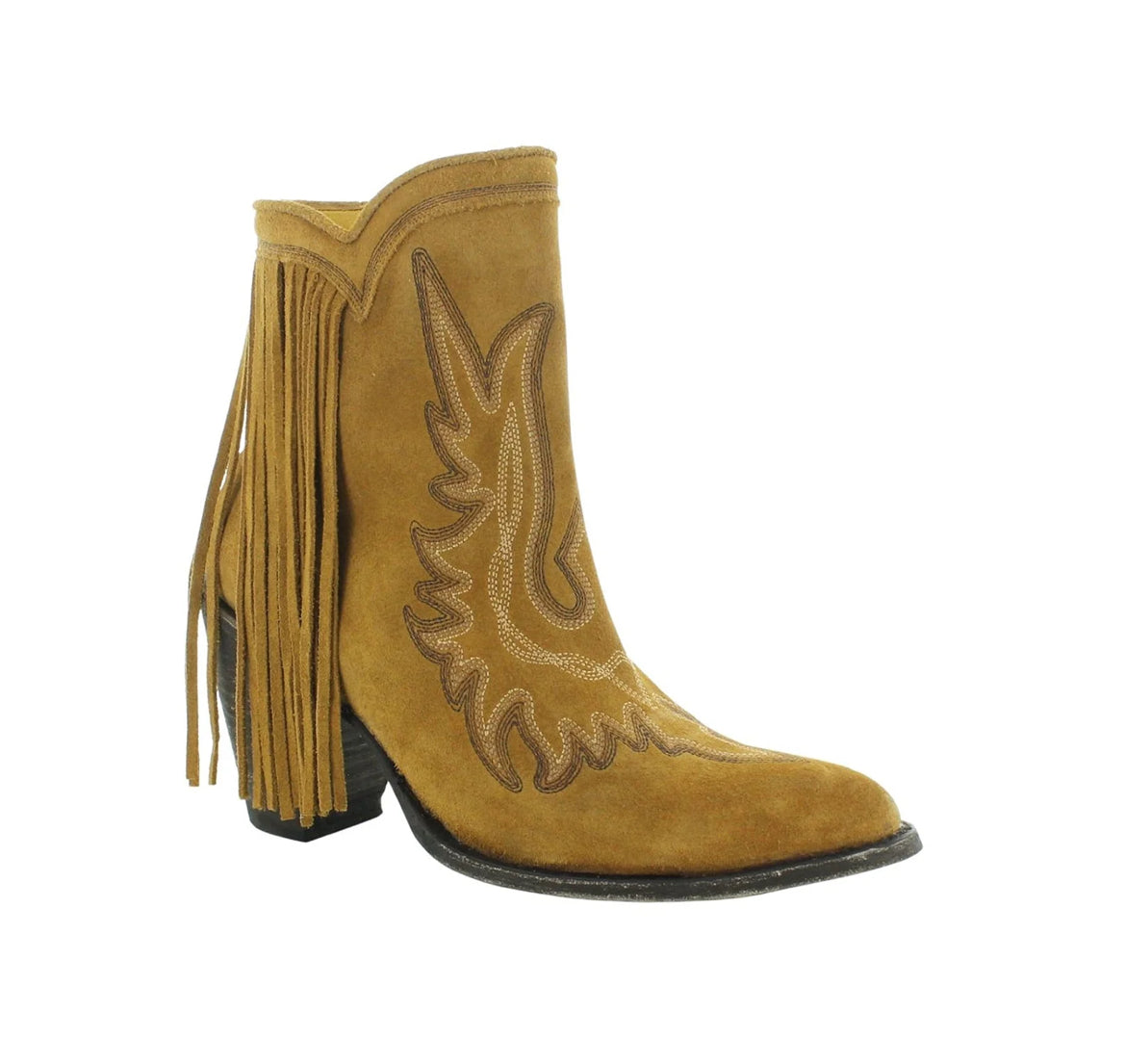 Short fringe tan boot