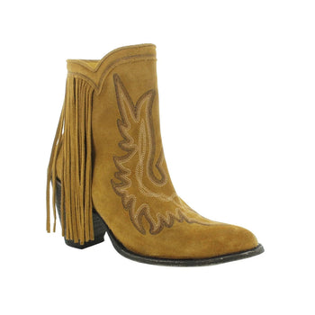 Short fringe tan boot