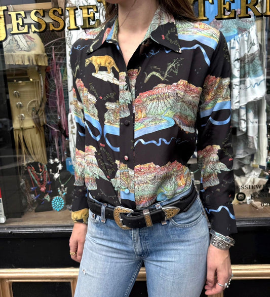Black mountain lion shirt silk