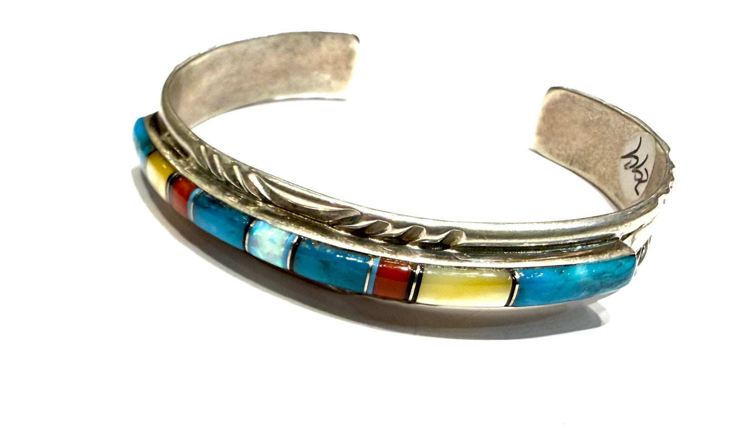 Sterling silver inlaid stone bracelet