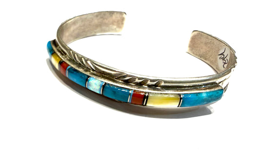 Sterling silver inlaid stone bracelet