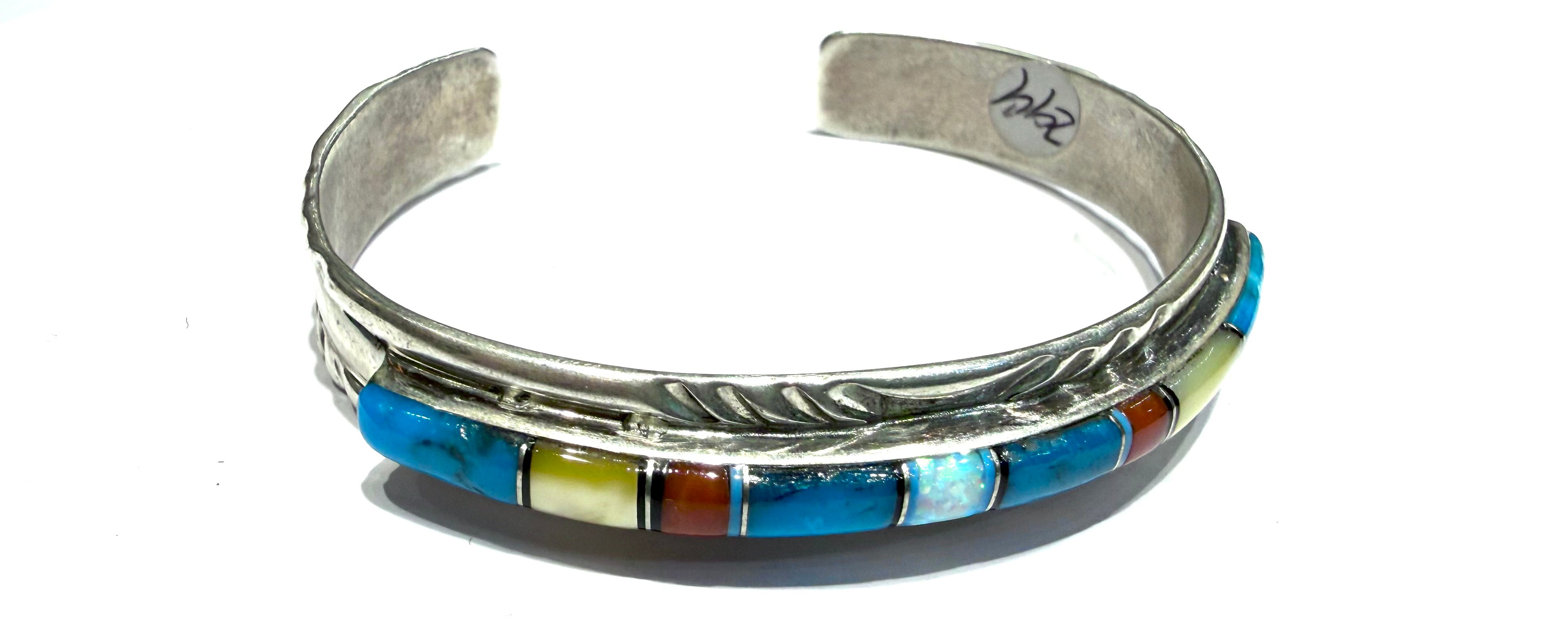 Sterling silver inlaid stone bracelet