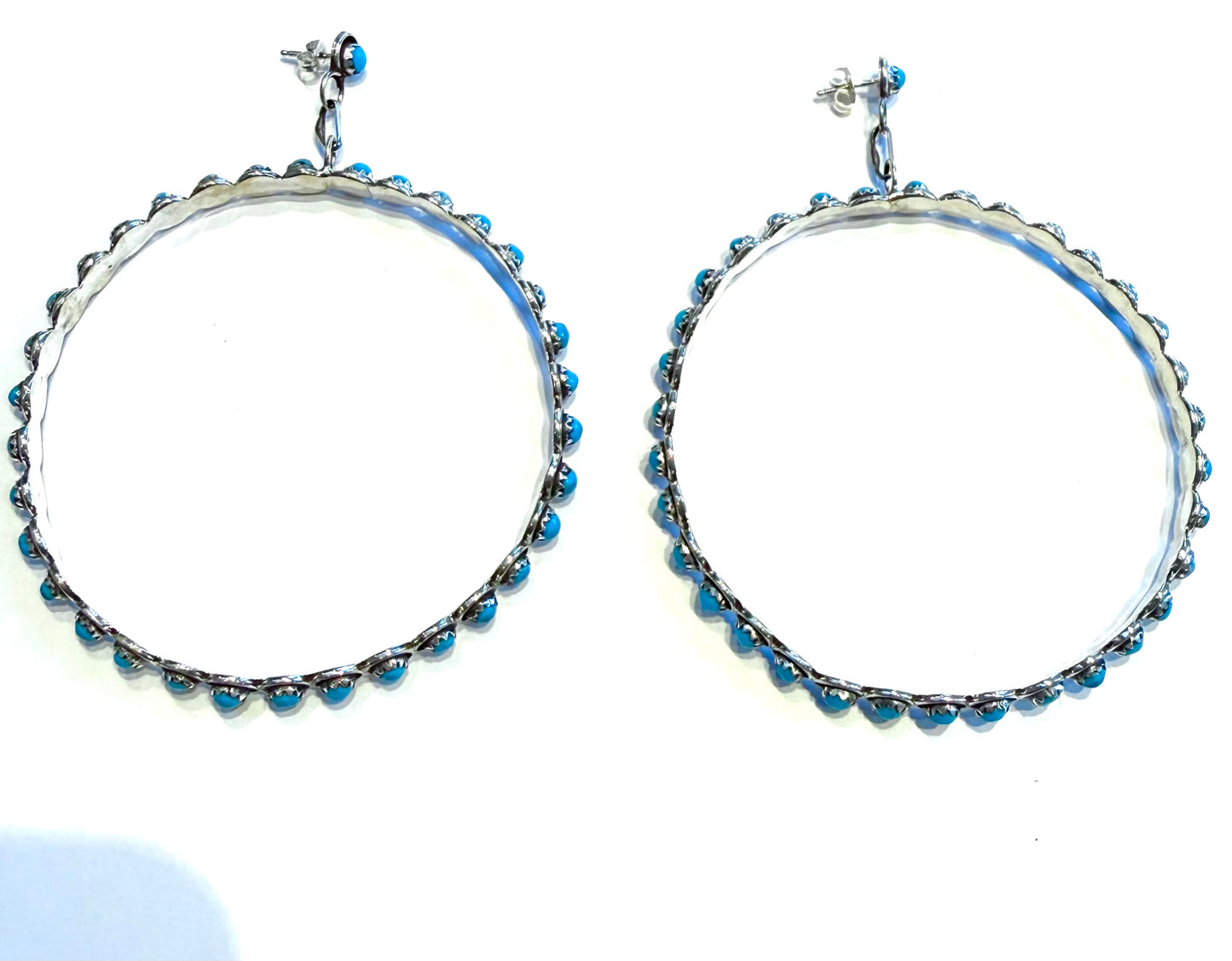 Hand Punched Turquoise Hoop Earrings