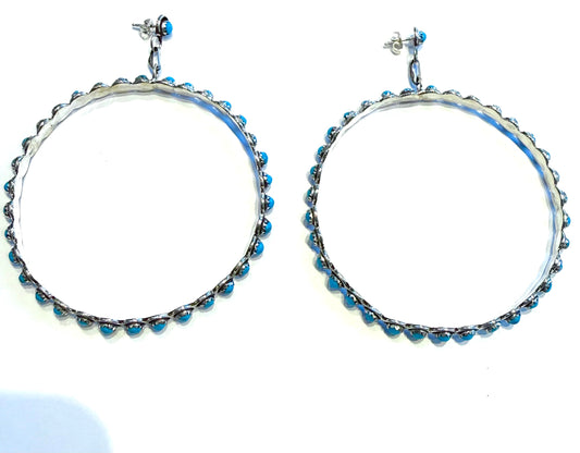 Hand Punched Turquoise Hoop Earrings