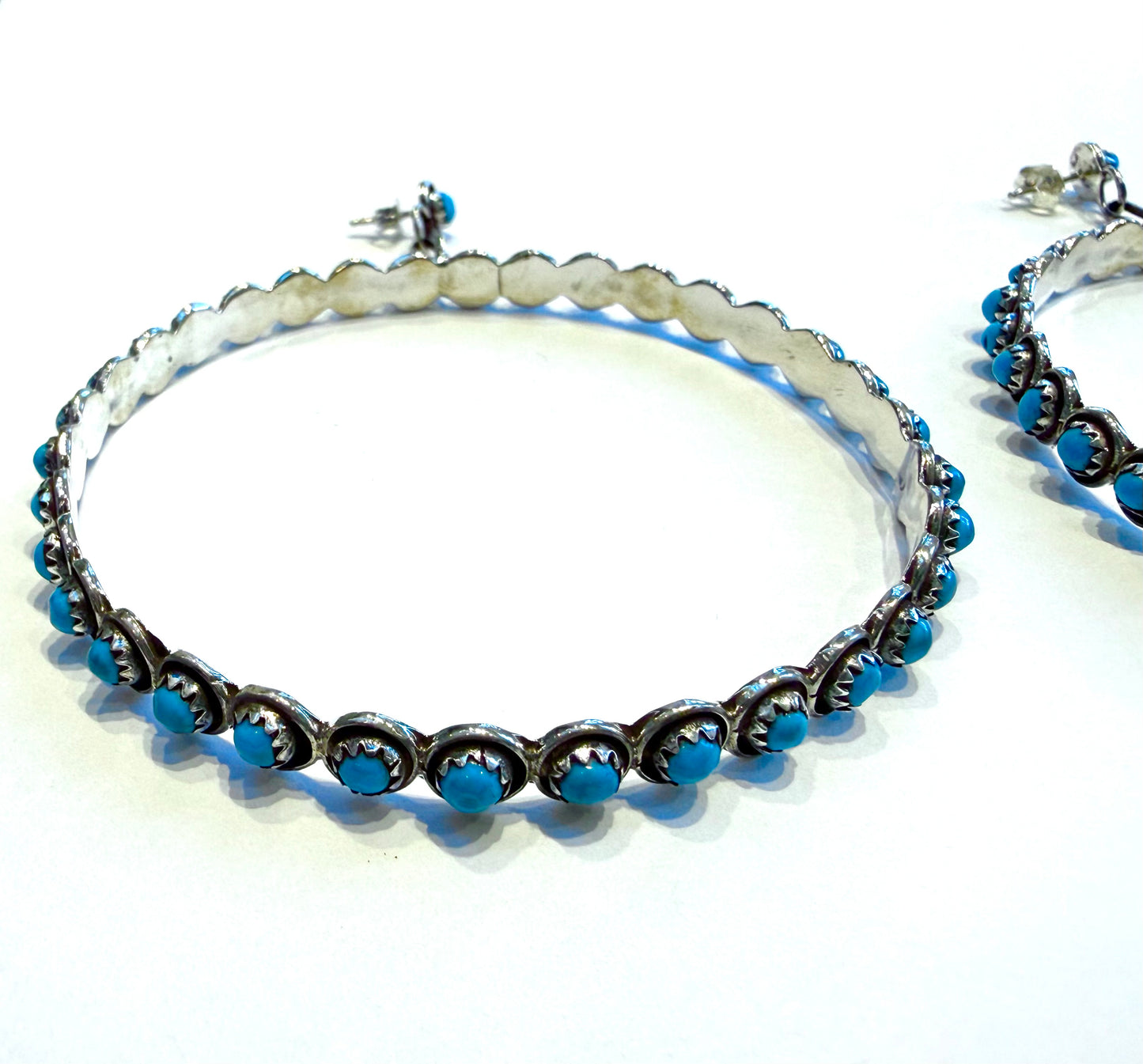 Hand Punched Turquoise Hoop Earrings