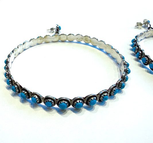 Hand Punched Turquoise Hoop Earrings