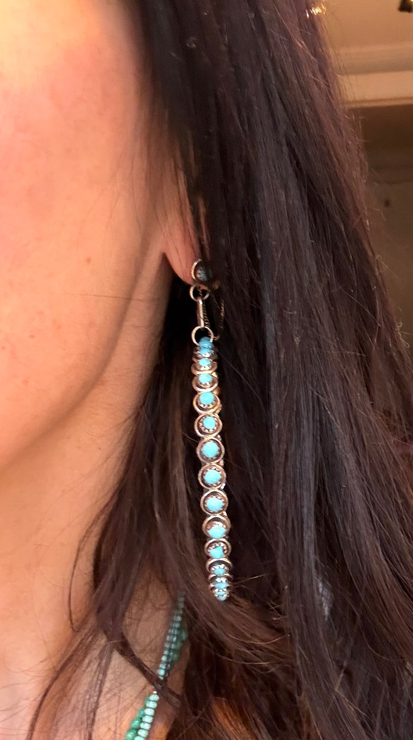 Hand Punched Turquoise Hoop Earrings