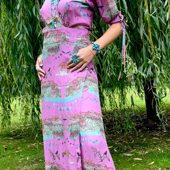 Silk wrap dress with tie puff sleeve