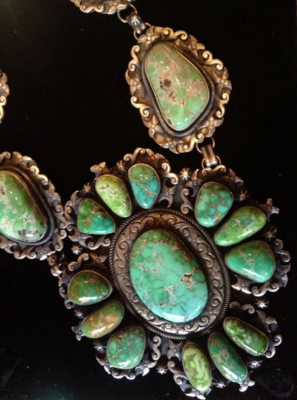 Emerald Green Turquoise Collectors Cluster Necklace/Belt