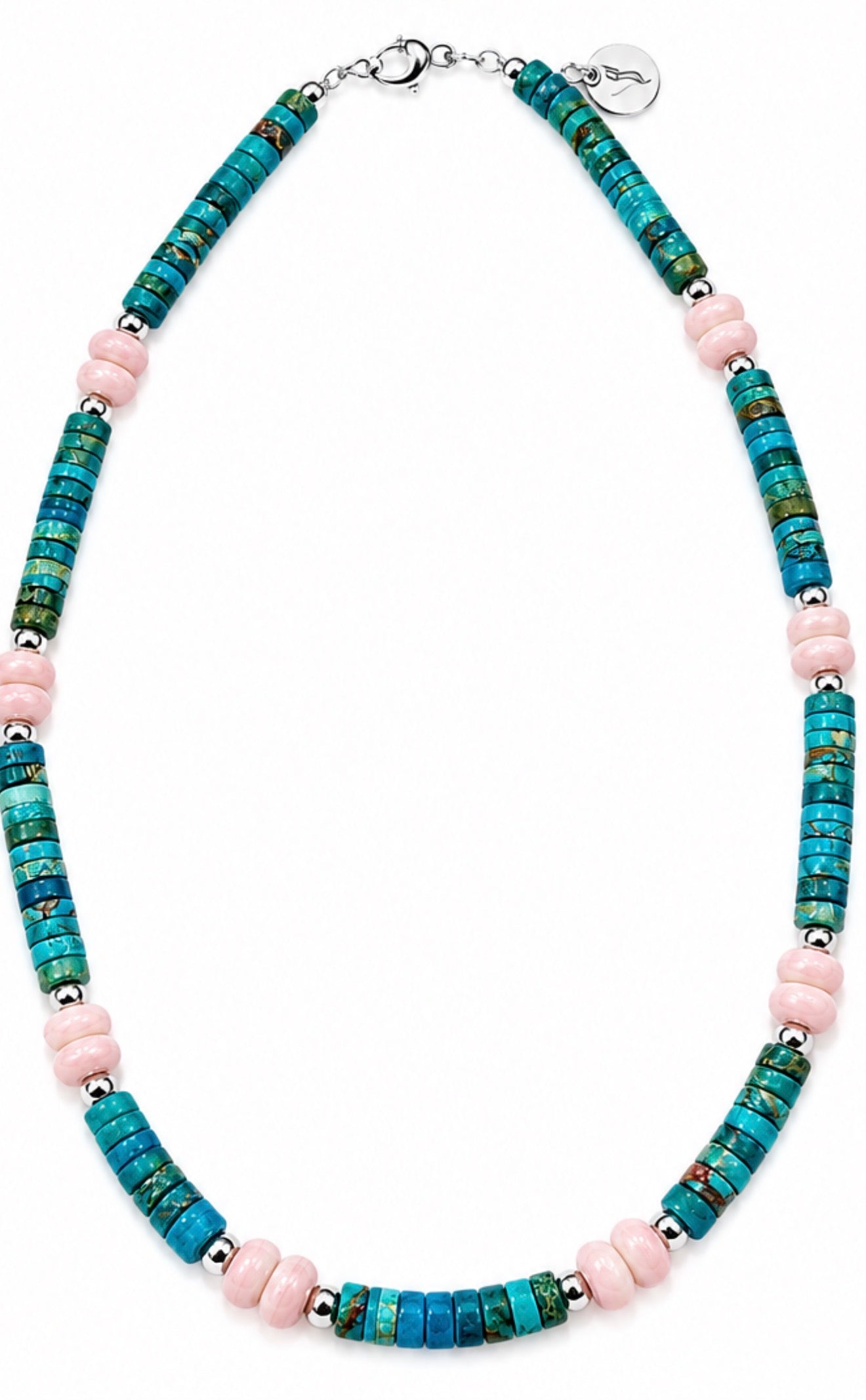 Turquoise and silver and pink necklace