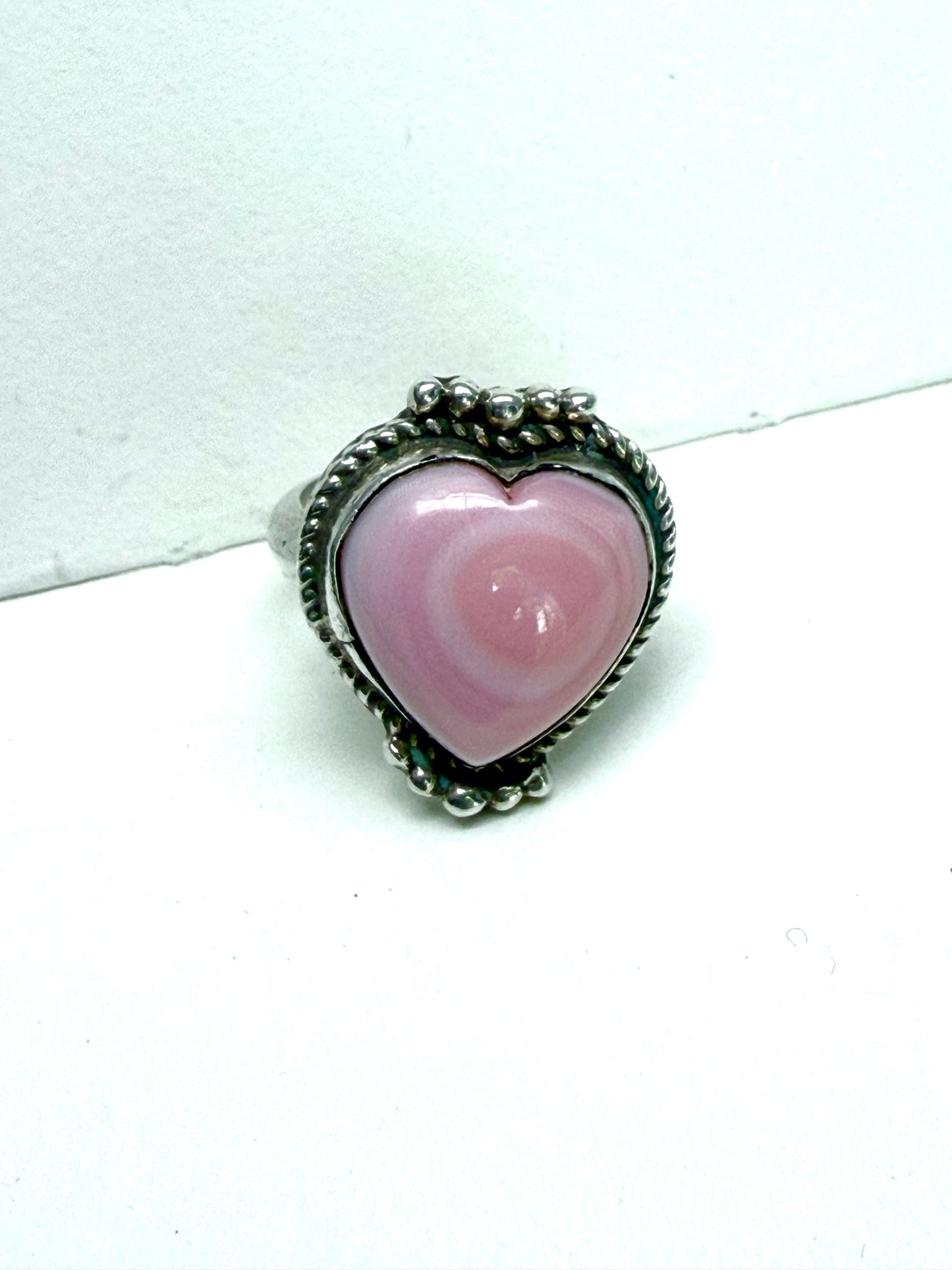 Heart ring Pink conch Navajo adjustable ring