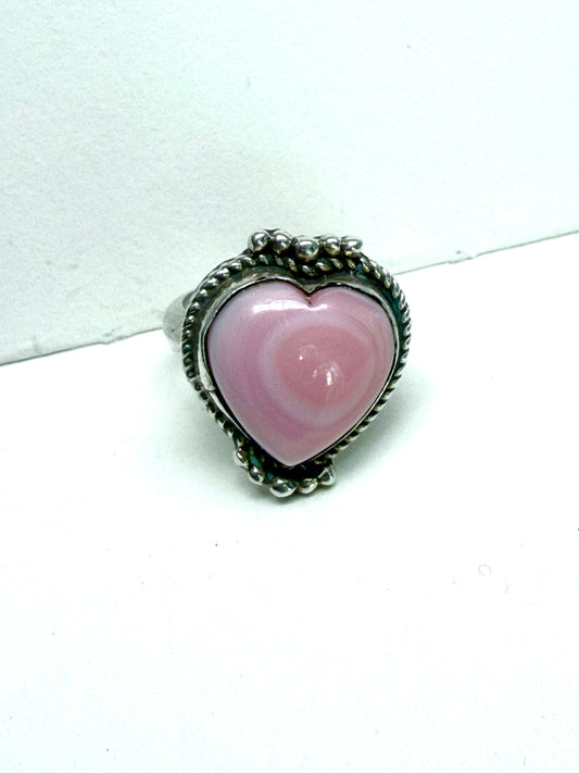 Heart ring Pink conch Navajo adjustable ring