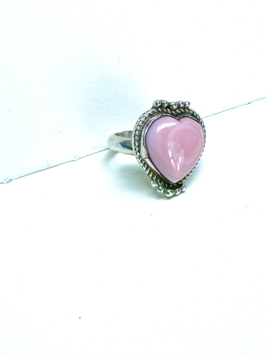 Heart ring Pink conch Navajo adjustable ring