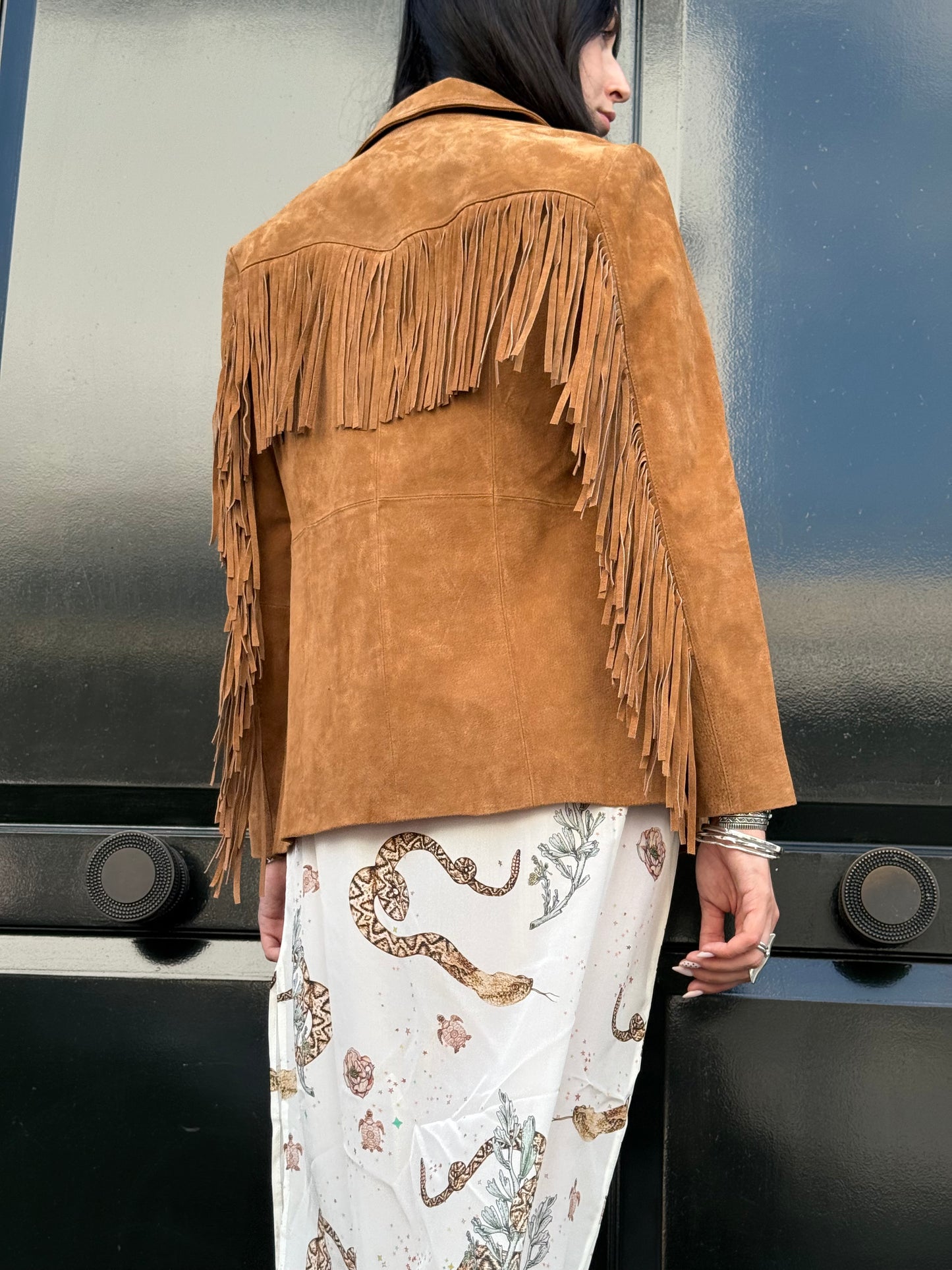Suede fringed jacket tan