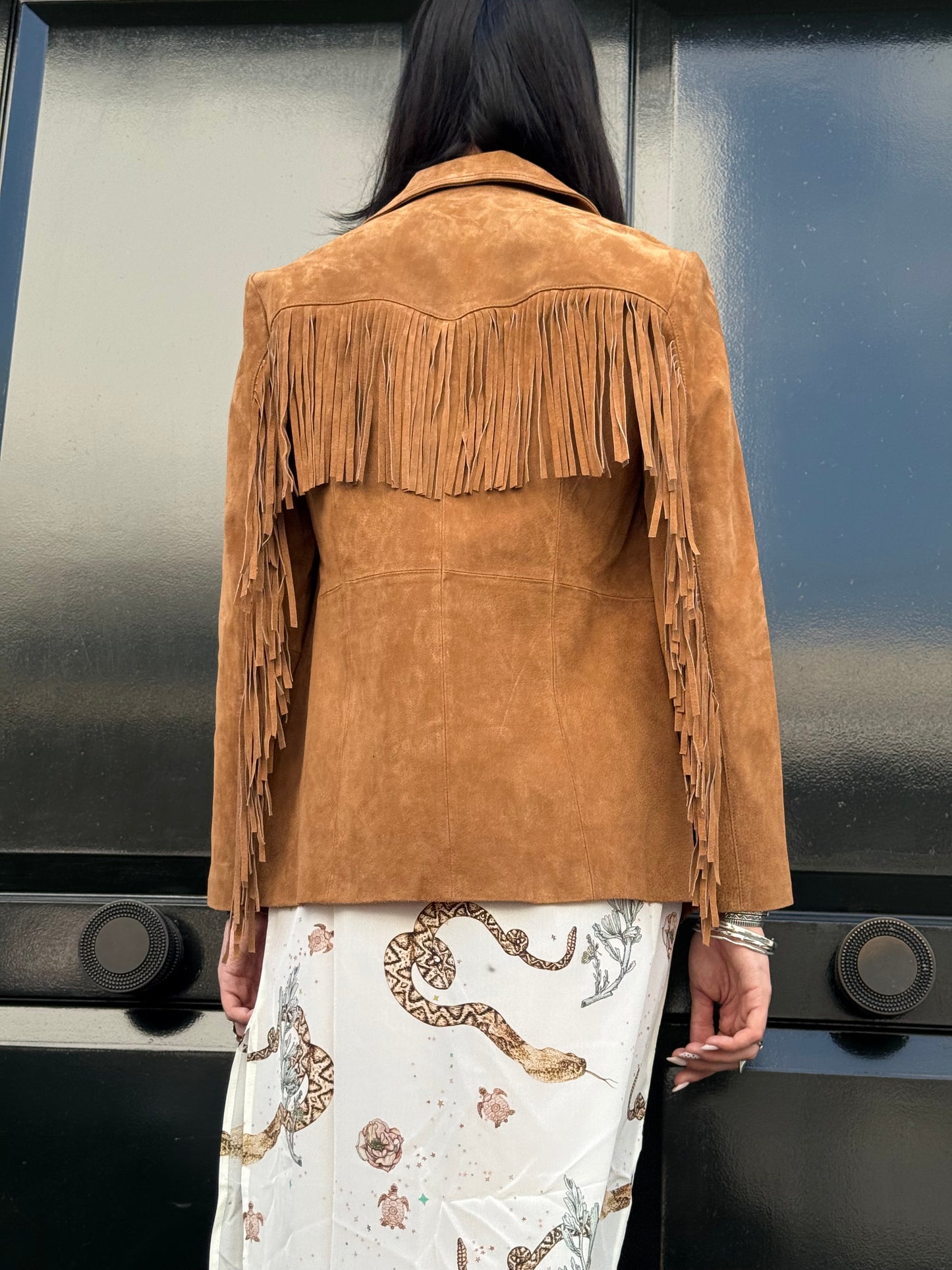 Suede fringed jacket tan