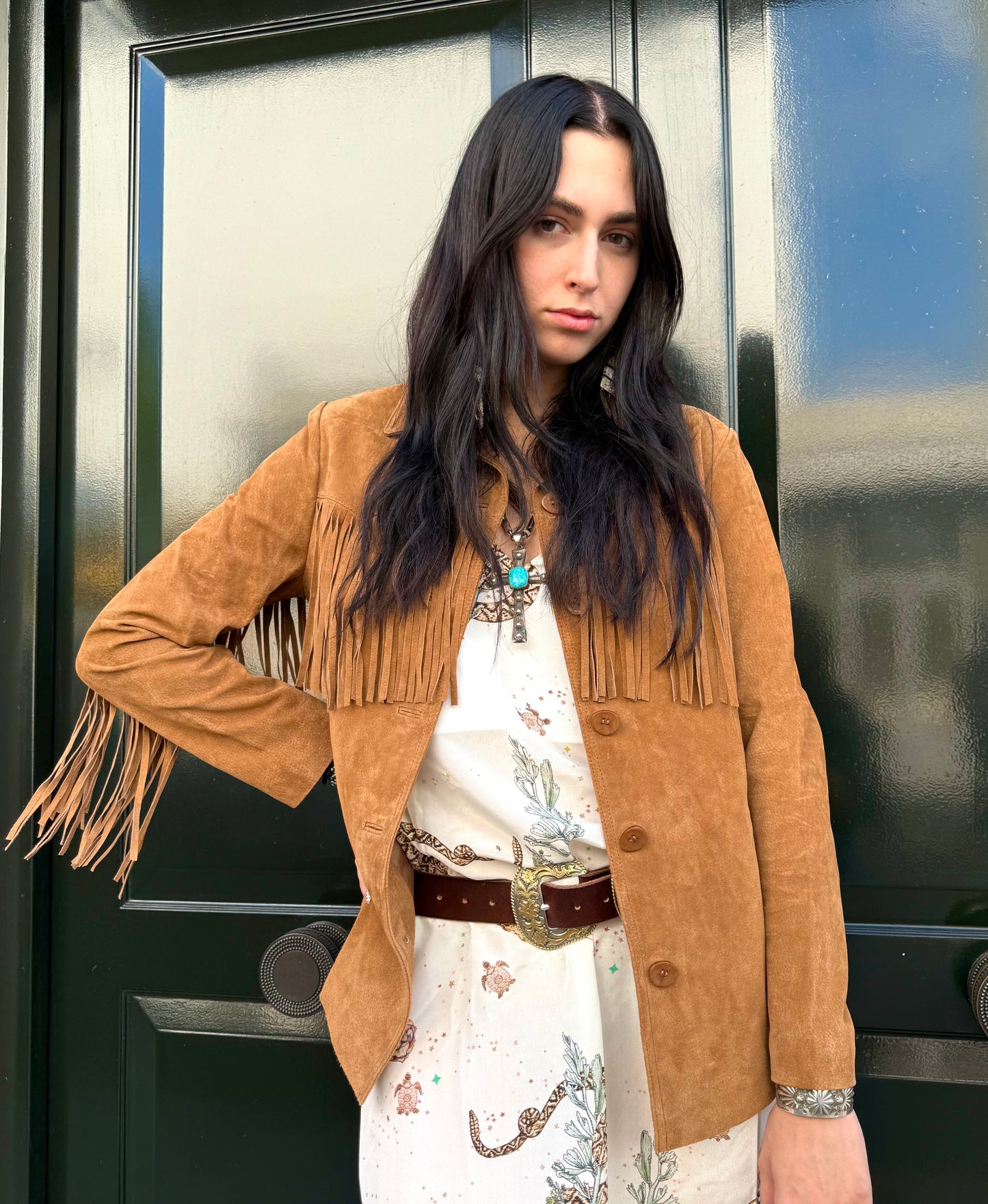 Suede fringed jacket tan