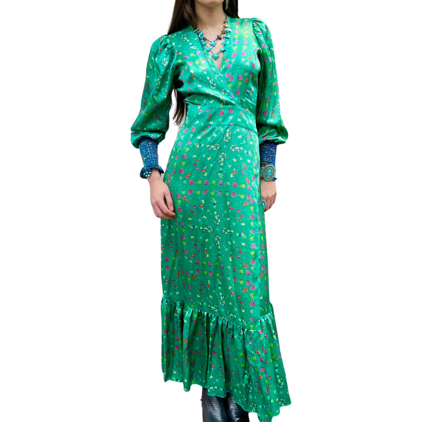 Green silk dress
