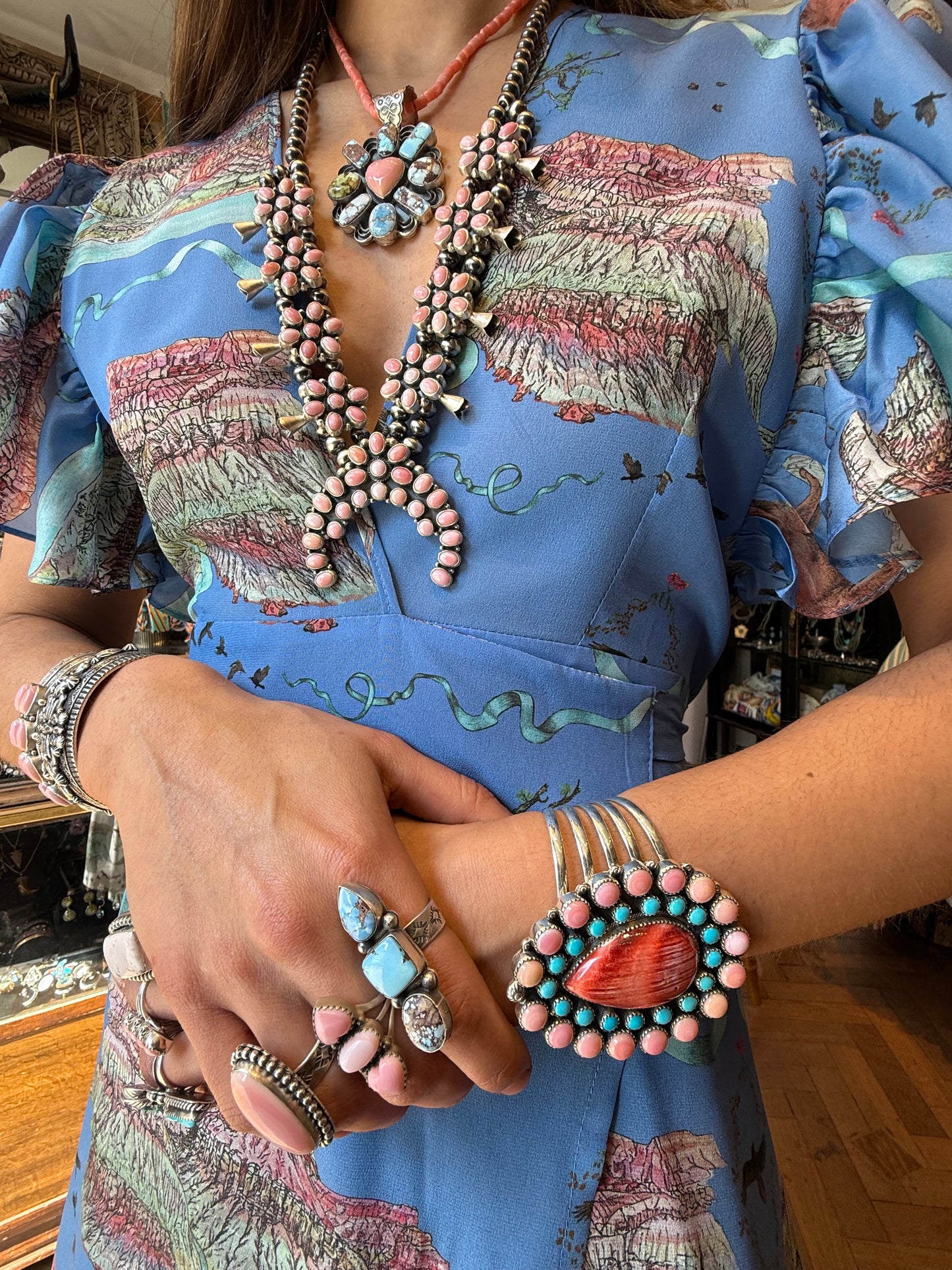 Pink conch shell squash blossom