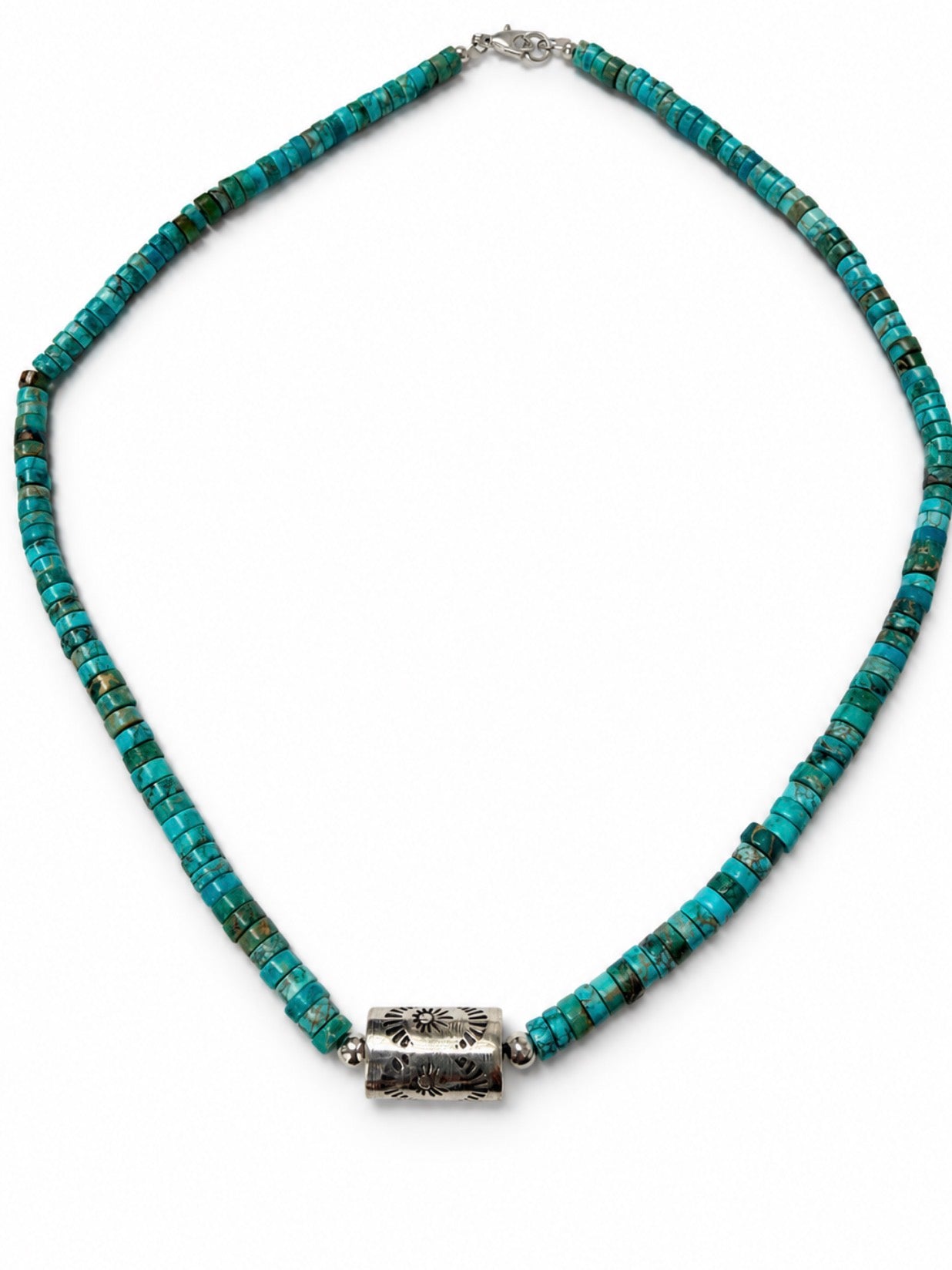 Turquoise necklace with sterling silver Navajo bead