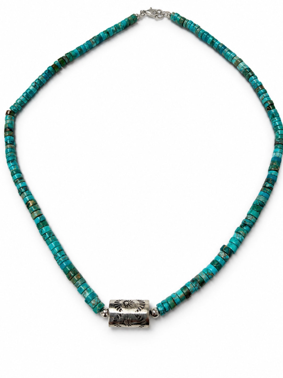 Turquoise necklace with sterling silver Navajo bead