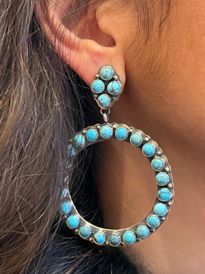 Amazing large hoop sleeping beauty turquoise earrings