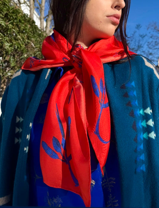 Silk scarf red / blue made in london