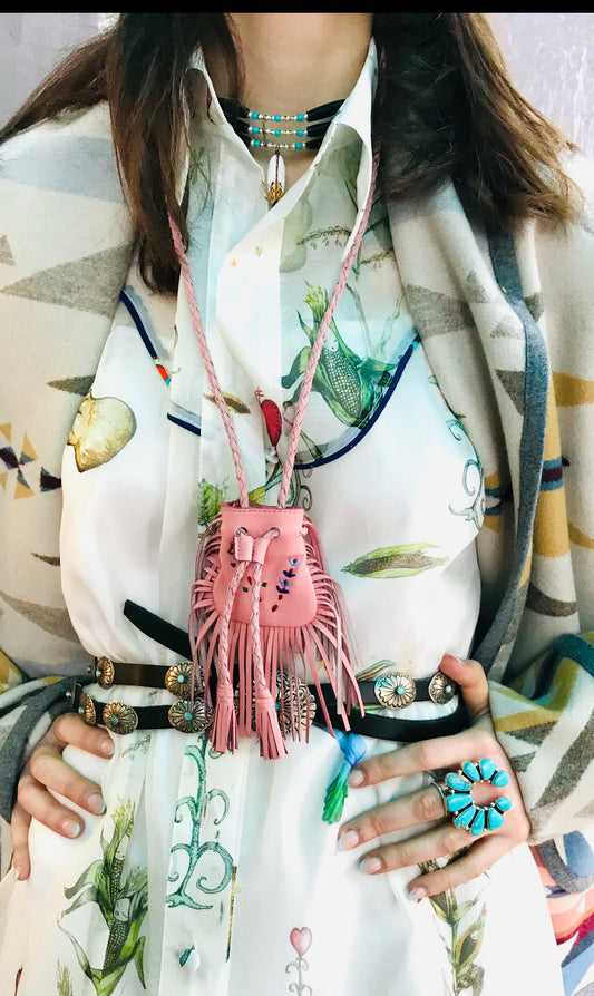 Mini pouch bag hand sewn on soft leather