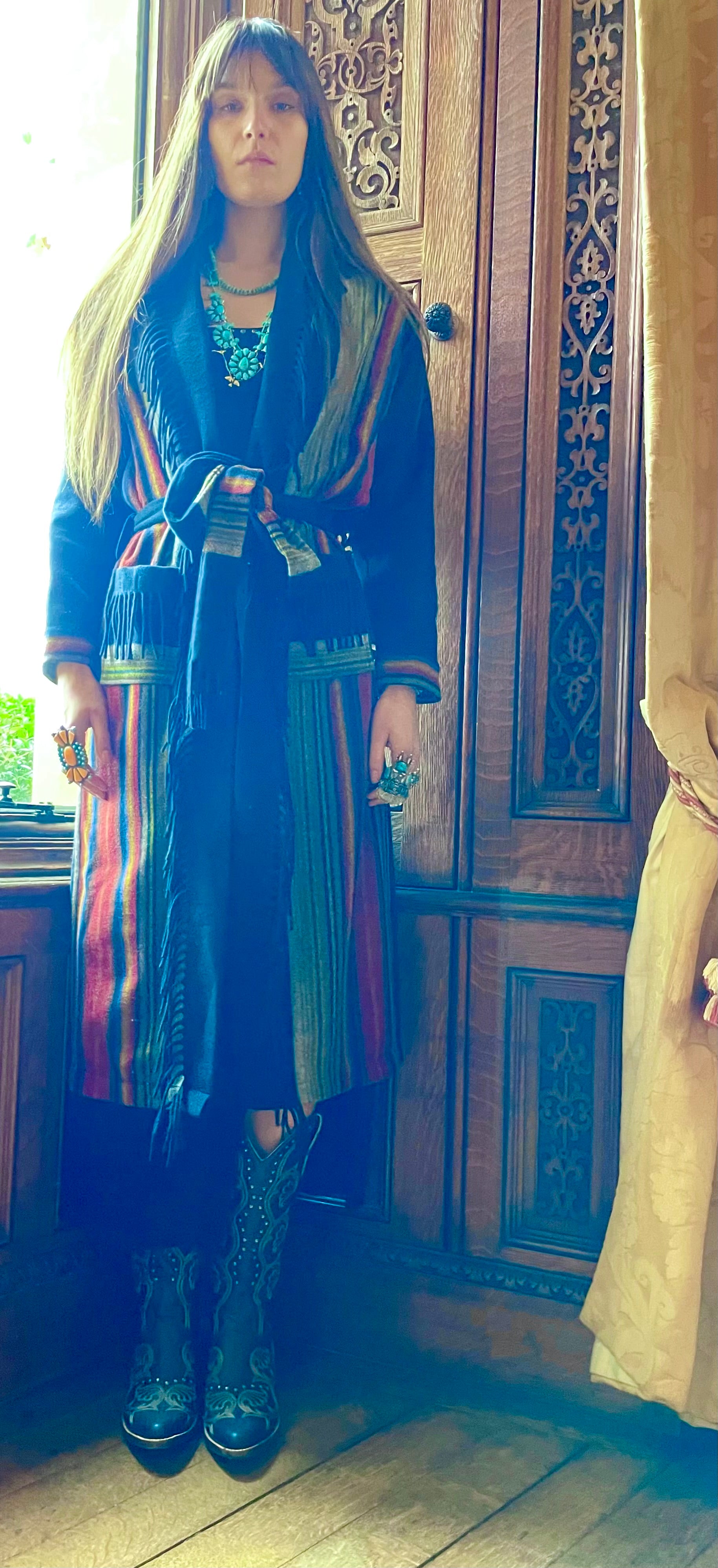 Long fine wool blanket wrap cardigan / coat