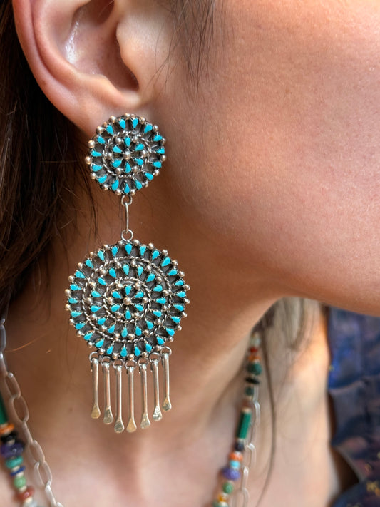 Zuni needlepoint long earrings