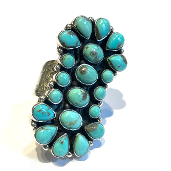 Sterling silver turquoise ring and inlaid jet and coral