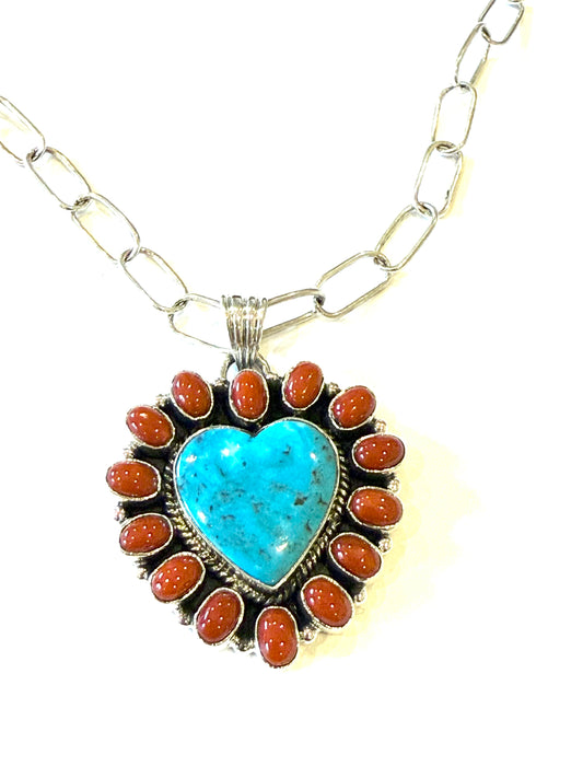 Heart turquoise pendent and necklace 18 inch