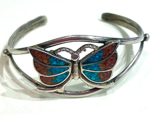 Vintage Navajo inlaid bracelet butterfly