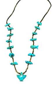 New Heishi & turquoise power animal necklace long